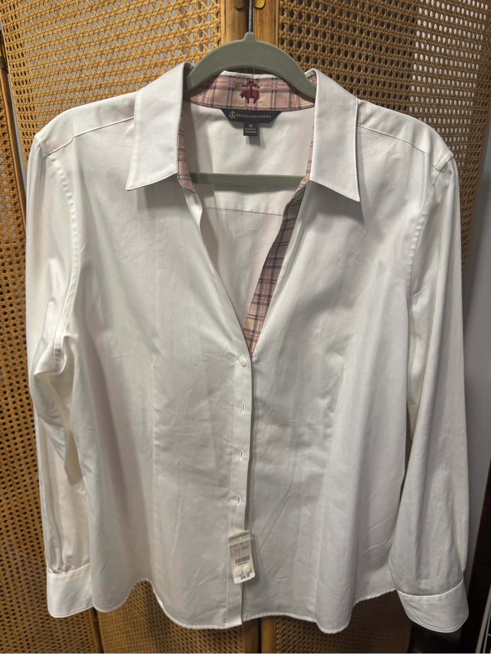 Brooks Brothers White Dress Shirt with Pink Plaid Trim